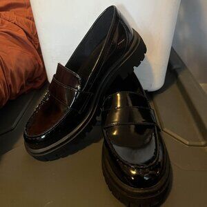 Faux-Leather Chunky Heel Loafers